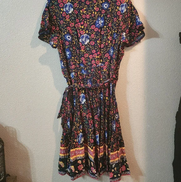 Bohemian Beach Ruffle Floral Print Bow Tie Short Sun Dress, MULTI COLORS - Picture 3 of 4